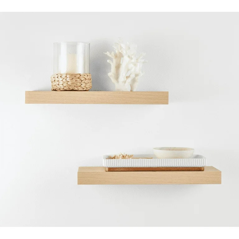 Mainstays Natural 16.5" Wood Floating Shelves, Set of 2 | Walmart (US)
