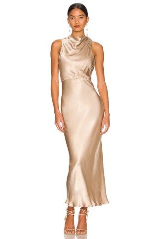 Shona Joy La Lune High Neck Midi Dress in Gold from Revolve.com | Revolve Clothing (Global)