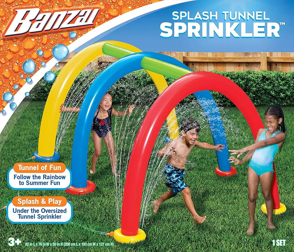 BANZAI Splash Tunnel Sprinkler, Length: 82 in, Width: 76 in, Height: 50 in, Inflatable Outdoor Ba... | Amazon (US)