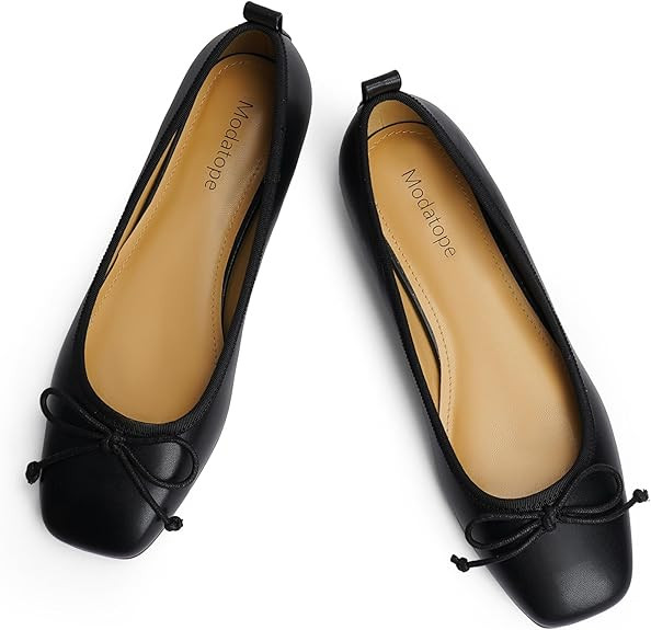 Modatope Ballet Flats with Bow Ballerina Closed Square Toe Slip on Bowknot Flats Shoes for Women ... | Amazon (US)