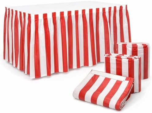 Oojami Pack of 4 Classic Red & White Striped Table Skirts - Perfect for Carnival, Circus Themed P... | Amazon (US)
