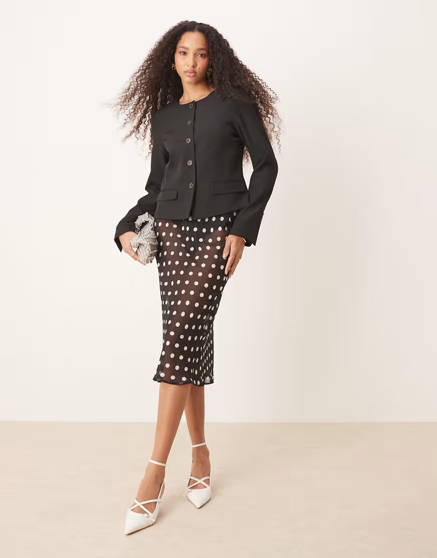 ASOS DESIGN - Jupe mi-longue en biais transparente en mousseline - Imprimé à pois-Multicolore | ASOS (Global)
