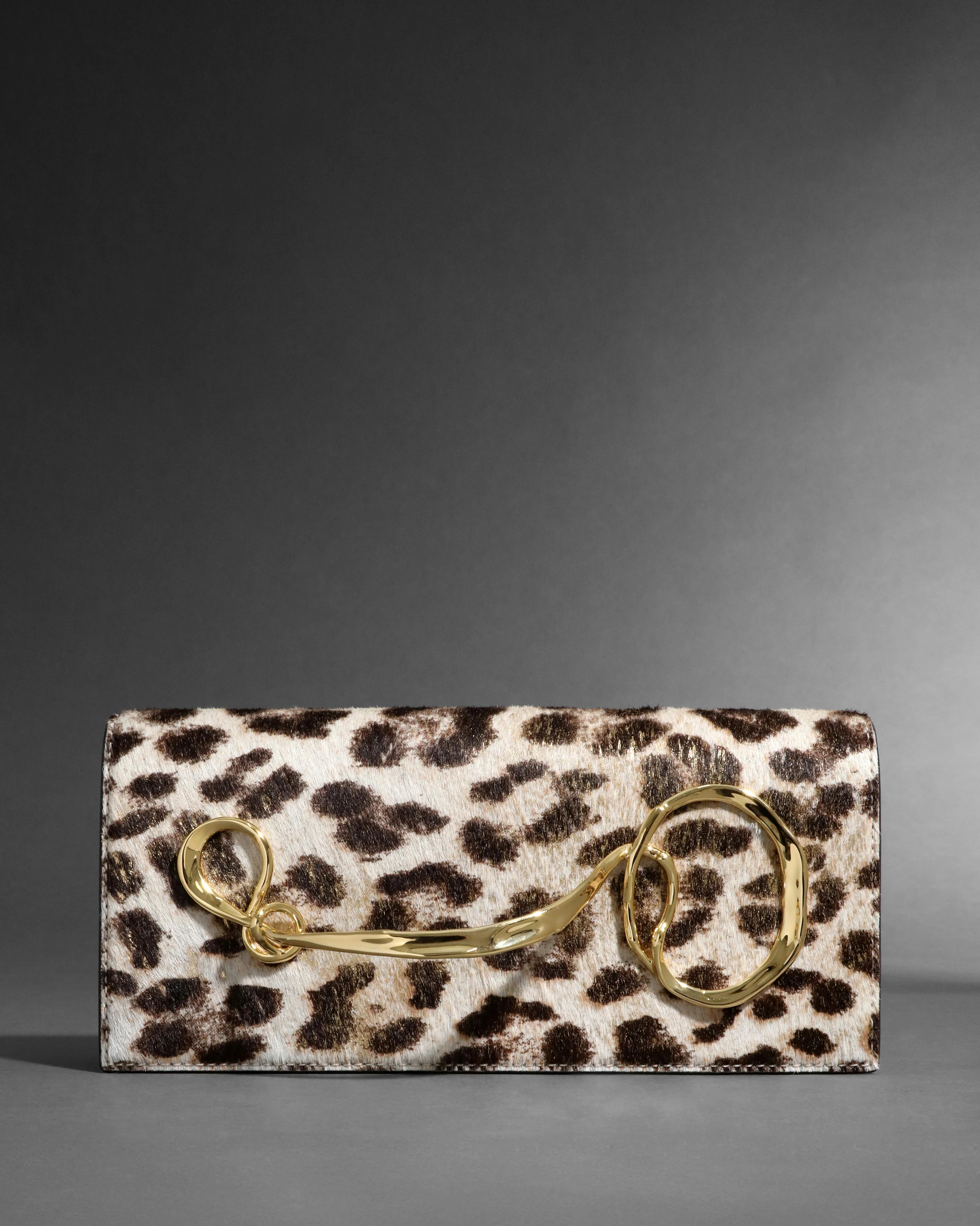 Twisted Gold Side Handle Clutch Purse- Metallic Leopard | Alexis Bittar
