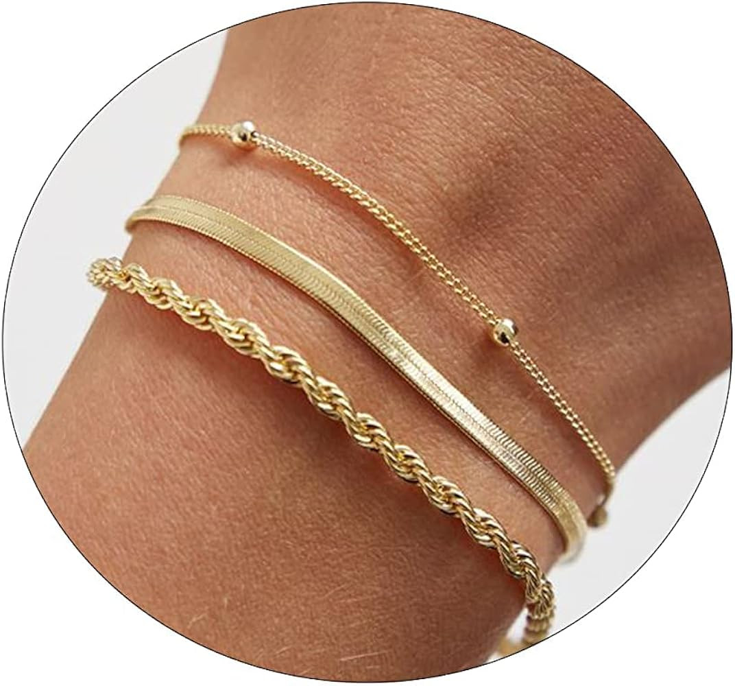 Dainty Gold Bracelets for Women 14k Gold Plated Layered Bracelets Paperclip Bracelets Delicate Sa... | Amazon (US)