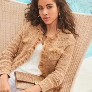 Lilly Pulitzer Preona Cardigan Sand Castle Metallic Tweed Faux Fur XS | Poshmark