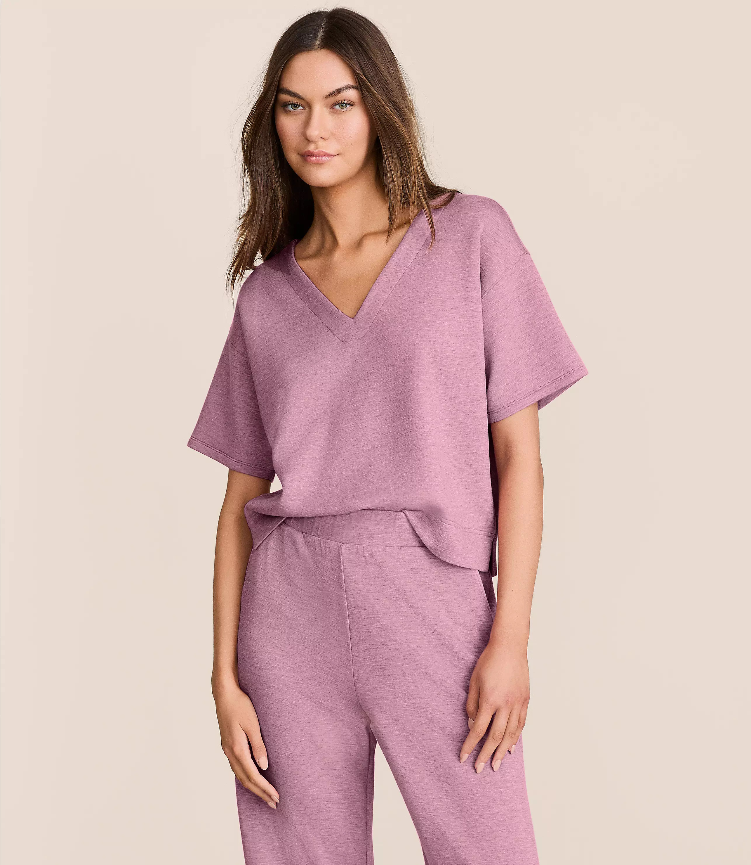 Petite Lou & Grey Heathered Scubasoft Dolman V-Neck Tee | LOFT
