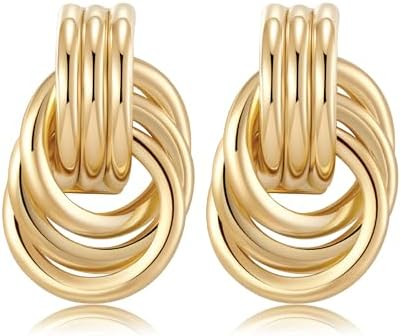 Chunky Gold Earrings for Women Knot Link Circle Statement Drop Dangle Classic Earrings Studs Tren... | Amazon (US)