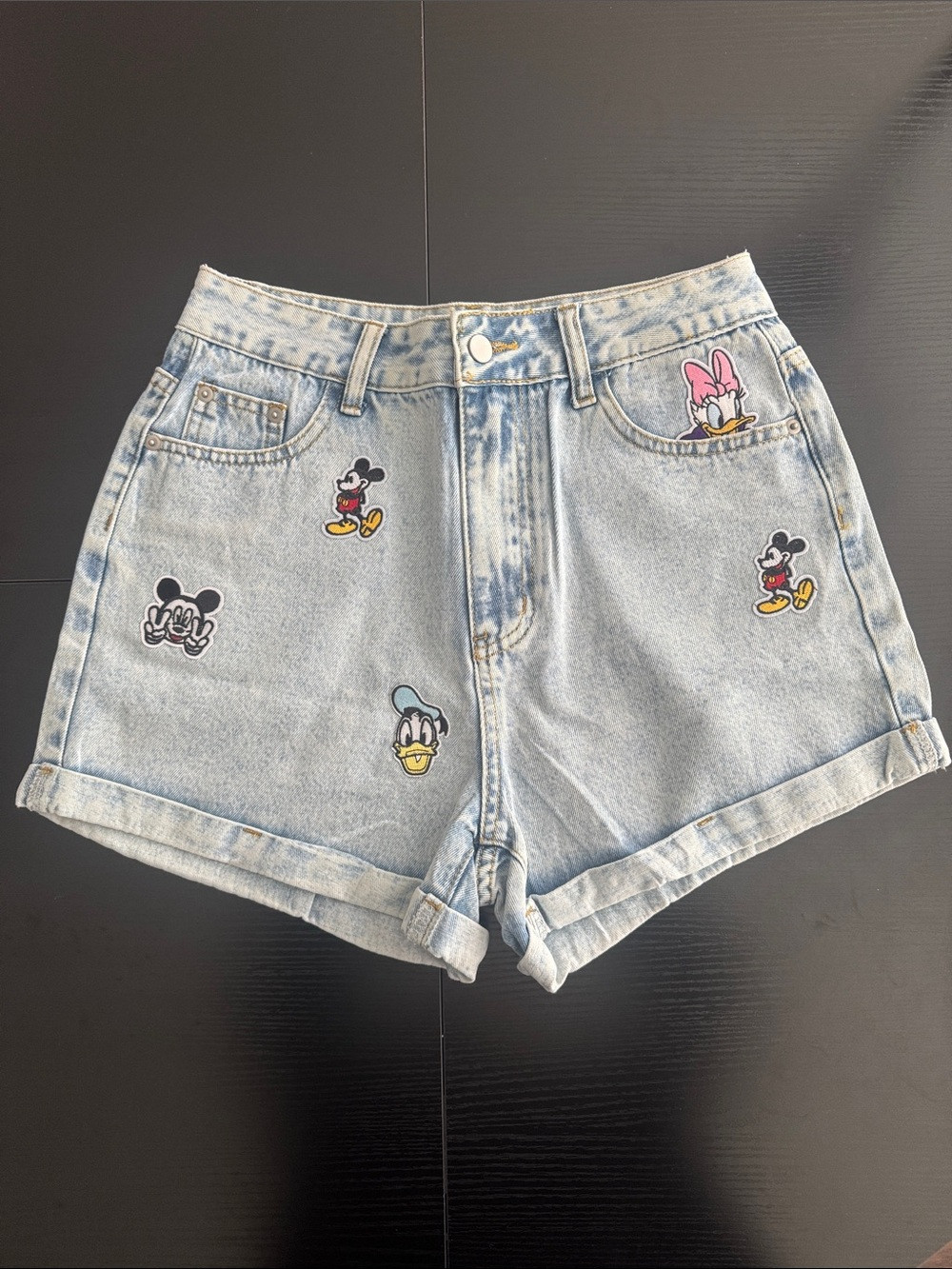 Light Wash Denim Women\u2019s Shorts with Mickey & Friends Patches | Poshmark