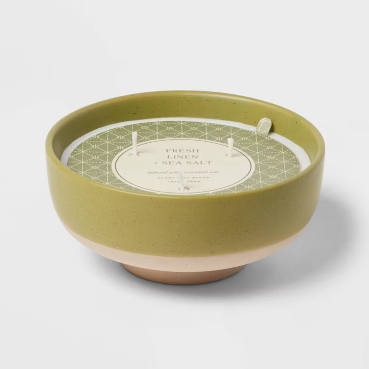 13oz Footed Textured Ceramic Dish with Dustcover Fresh Linen & Sea Salt Green - Threshold™ | Target