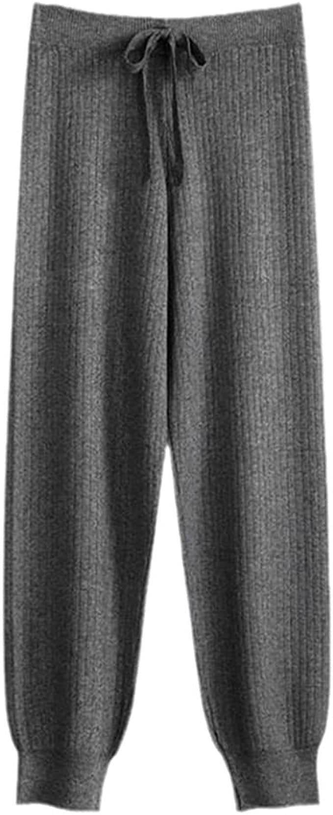 TFBGXLHQ Drawstring Knit Pants Women Elastic Waist Drawstring Warm Pants Loose Long Harem Pants | Amazon (US)