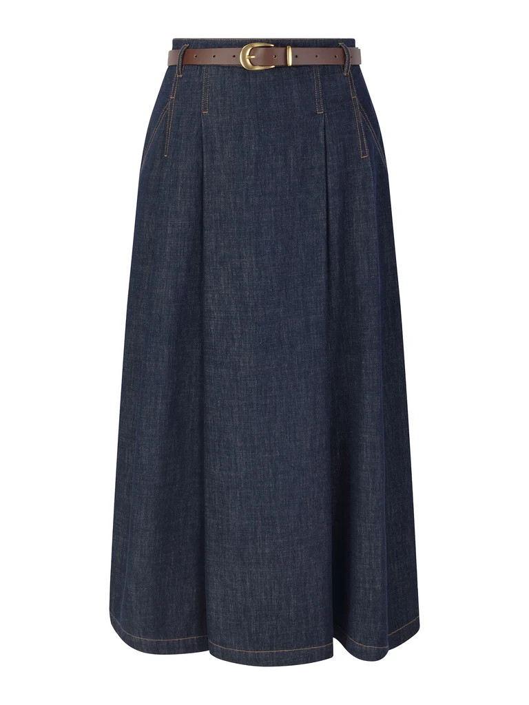 100% Cotton Denim Women Culottes With Belt | GOELIA