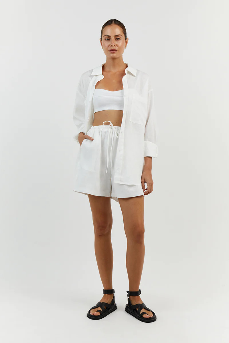 HAZEL WHITE LINEN JOGGER SHORT | DISSH