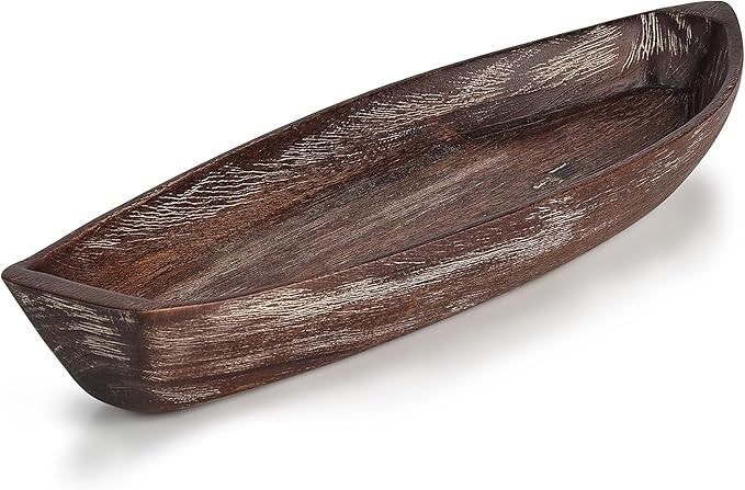 Rustic Small Wooden Serving Tray, Boat Shape Decorative Tray Vintage Centerpiece, Farmhouse Rusti... | Amazon (US)