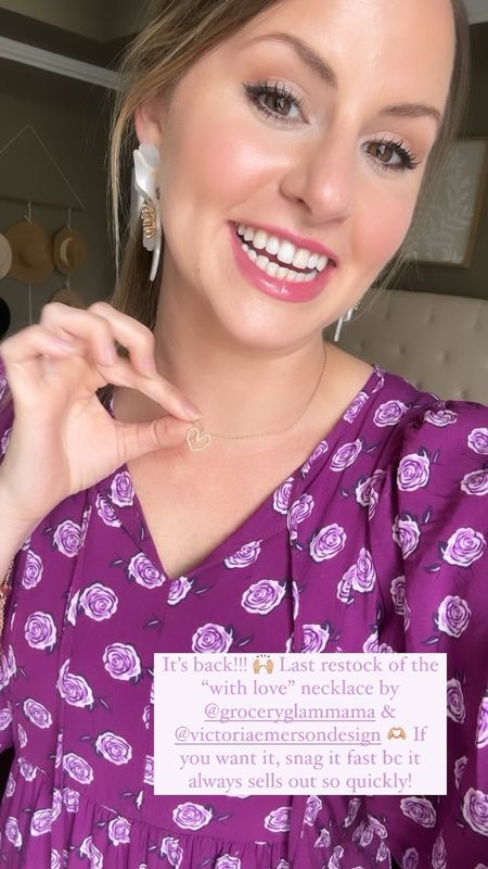 Mother’s Day gift idea!! Dainty gold jewelry!!! Also linking my dress & flower earrings! Perfect floral maxi dress spring and summer— it’s long & flowy & would be a cute vacation look, Mother’s Day outfit, date night dress, or church dress! 

Groceryglammama x Victoria Emerson “with love” heart necklace is restocked and on sale for $18!!!! 

Spring outfit, summer outfit, Amazon finds, Amazon fashion, casual dress, boho style, look for less 

#LTKGiftGuide