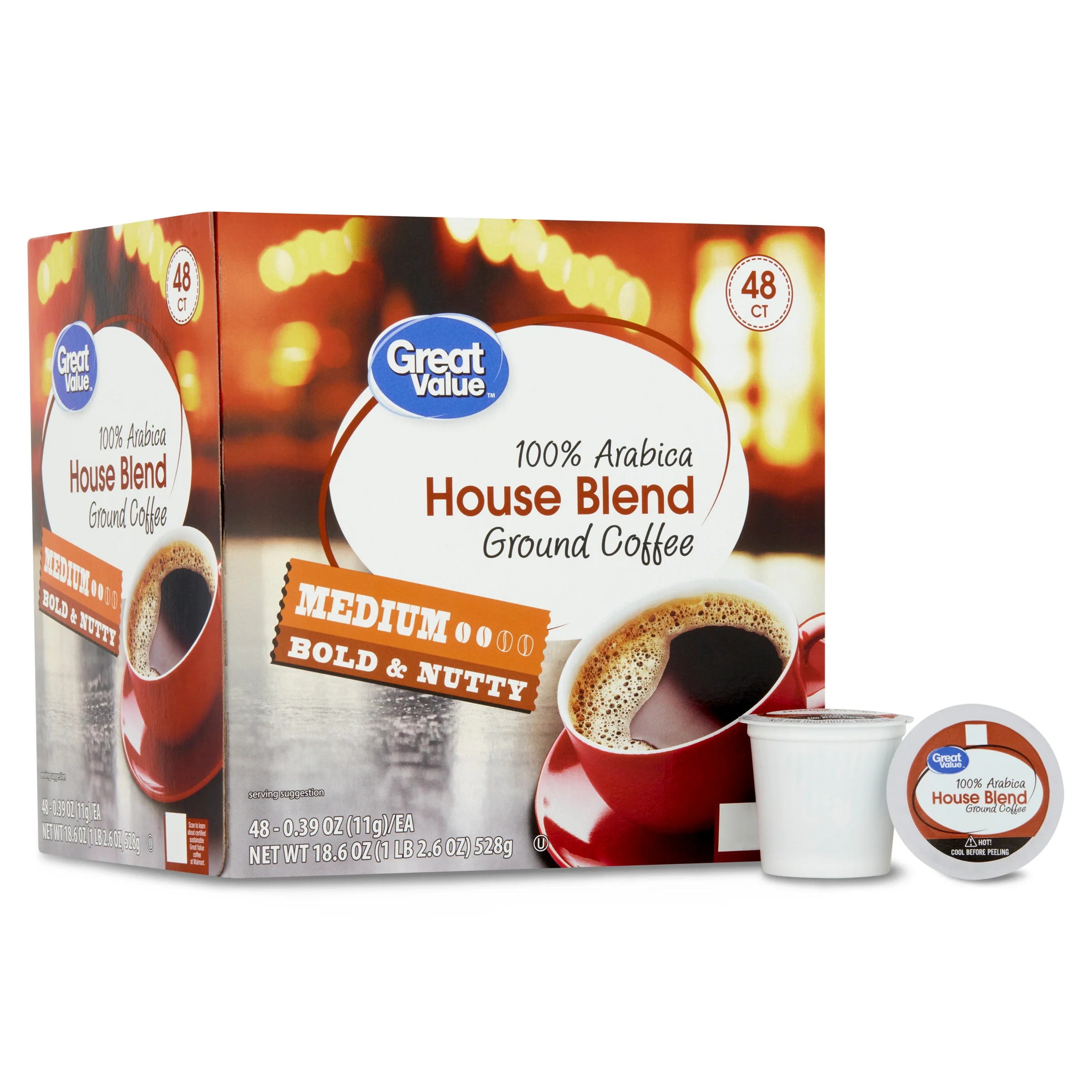 Great Value 100% Arabica House Blend Medium Roast Coffee Pods, 48 Ct | Walmart (US)