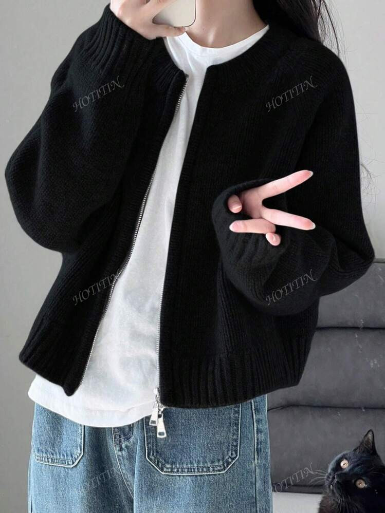 National Style Warm Outerwear Two-Way Zipper Women's Sweater Cardigan Knit Coat, Autumn/Winter | SHEIN