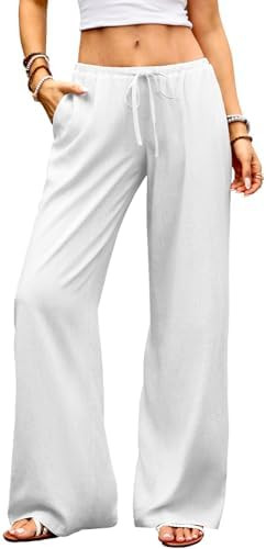 ELLEVEN Womens Low Rise Wide Leg Linen Pants, Baggy Lightweight Flowy Palazzo Trousers Summer Bea... | Amazon (US)