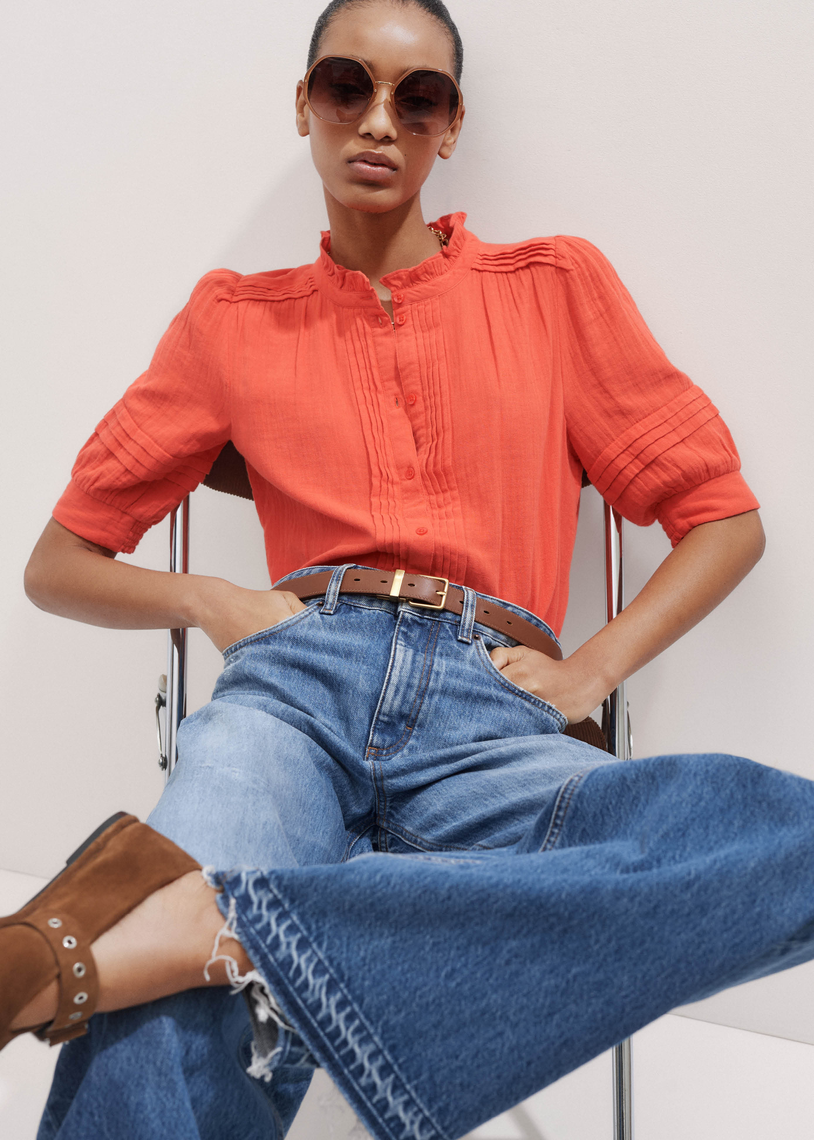 Women's Orange Cheesecloth Blouse | ME+EM | ME+EM US