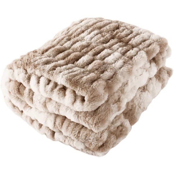 Lavish Home Oversized Faux Fur Blanket - 60x80-Inch Ruched Polyester Fur Blanket - Queen Blanket ... | Wayfair North America