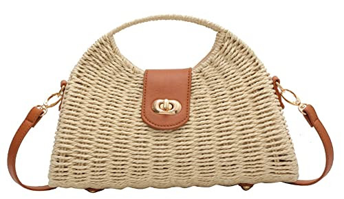 Summer Straw Bag for Women Straw Hand-woven Top-handle Handbag Crossbody Tote Clutch Bags for Tra... | Amazon (US)