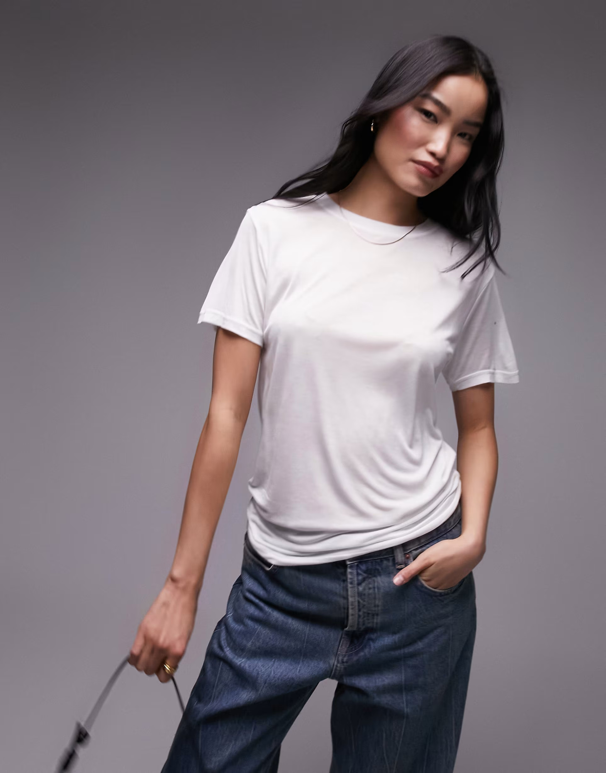 Topshop premium slinky boxy tee in white | ASOS (Global)