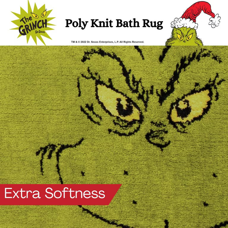 Grinch Green Face Holiday Plush Bath Rug, 20x30 | Walmart (US)