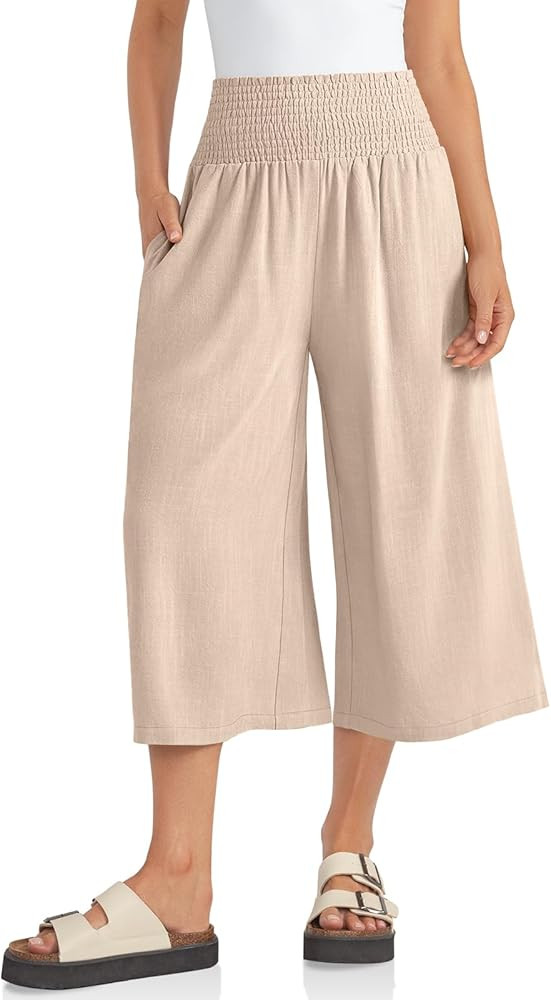 TARSE Womens Linen Palazzo Pants Boho High Waisted Wide Leg Casual Lounge Pant Trousers with Pock... | Amazon (US)