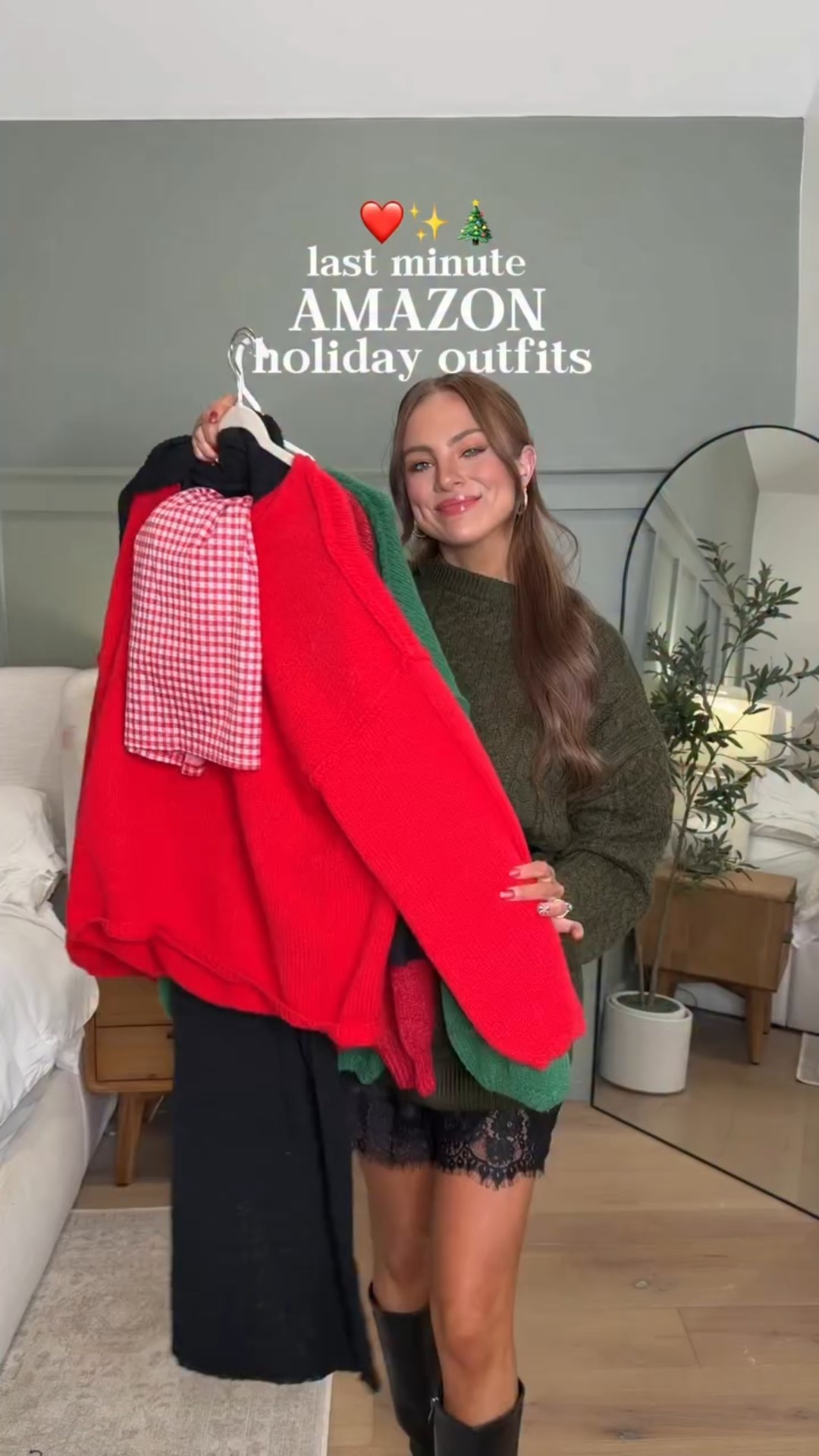 Last minute Amazon holiday outfit ideas ❤️🎄✨  sweater, skirt, red green festive cute December Christmas holiday outfit inspo date night Amazon Haul affordable finds fashion

comment HOLIDAY & I’ll dm you links to everything!! Be sure you’re following @kimberlyj_king for the DM to go through & for more Amazon finds, easy recipes and DIYs 🫶🏼 #amazonfashion #outfitideas #ootd #holidaystyle #christmasparty #amazonhaul #tryonhaul #holidayoutfits #christmasstyle #christmasoutfits #winterfashion #festive #festivefashion #amazonmusthave #amazonmusthaves #amazonfinds #tryon #haul #dresses #sweater #sweaterweather #cuteoutfits #cute #outfitinspo 

#LTKHoliday #LTKSeasonal #LTKFindsUnder50