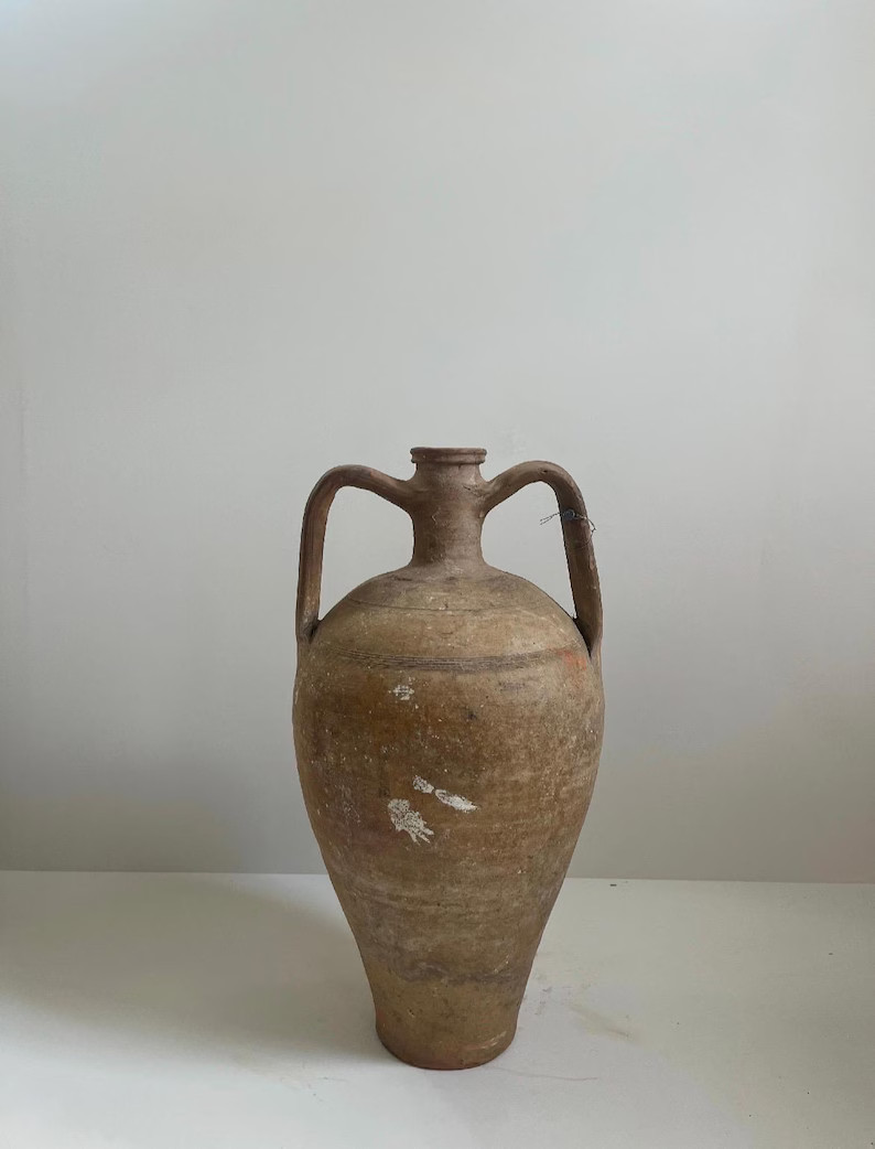 Rustic Terracotta Turkish Vase, Large Mediterranean Clay Pottery Vessel, Home Décor Accent - Ets... | Etsy (US)