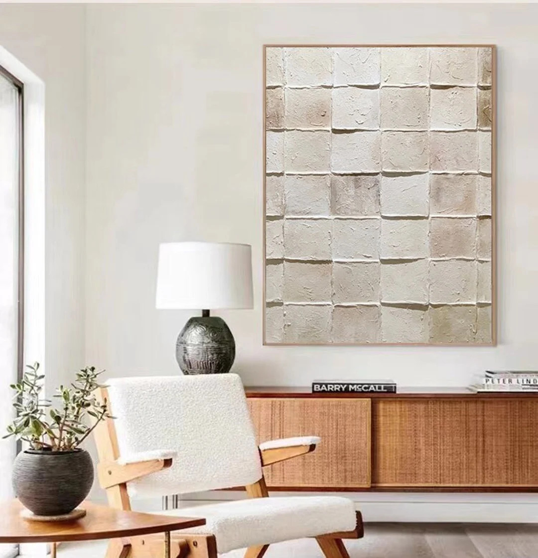 3D Cream Beige Textured Wall Art Boho Abstract Wall Art Neutral Art Cream Color Oil Painting Wabi... | Etsy (US)
