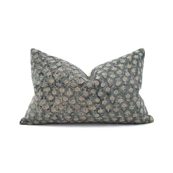 Designer Pillow Lumbar Sizes Teal Small Flower Batik Block | Etsy | Etsy (US)