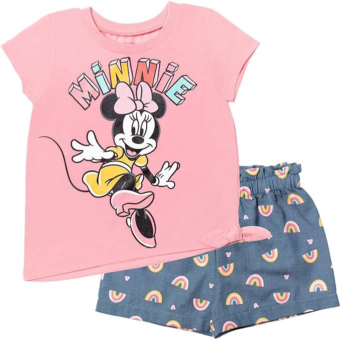 Disney Minnie Mouse Short Sleeve Fashion Tie Knot T-Shirt and Shorts Set | Amazon (US)