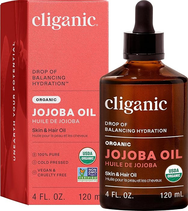 Cliganic Organic Jojoba Oil, 100% Pure (4oz) | Moisturizing for Face, Hair, Skin & Nails | Natura... | Amazon (US)