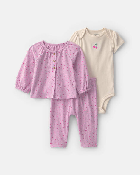 Baby Girl 3-Piece Cherry Layering Set - Pink/Ivory | Carter's | Carter's Inc