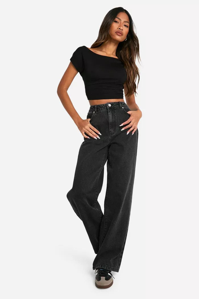 Basics High Waisted Boyfriend Jeans | boohoo (US & Canada)