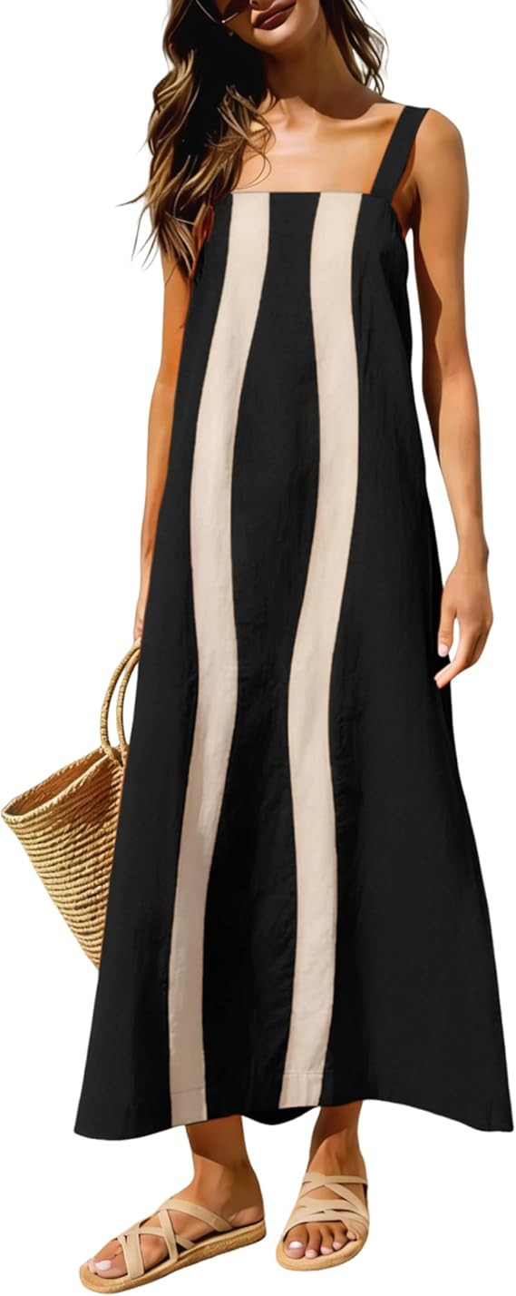 Ailoqing 2026 Women Boho Floral Dress Summer Casual Color Block Maxi Beach Vocation Overall Dress... | Amazon (US)