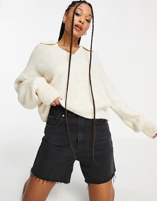 ASOS DESIGN oversized jumper with open collar in cream | ASOS (Global)
