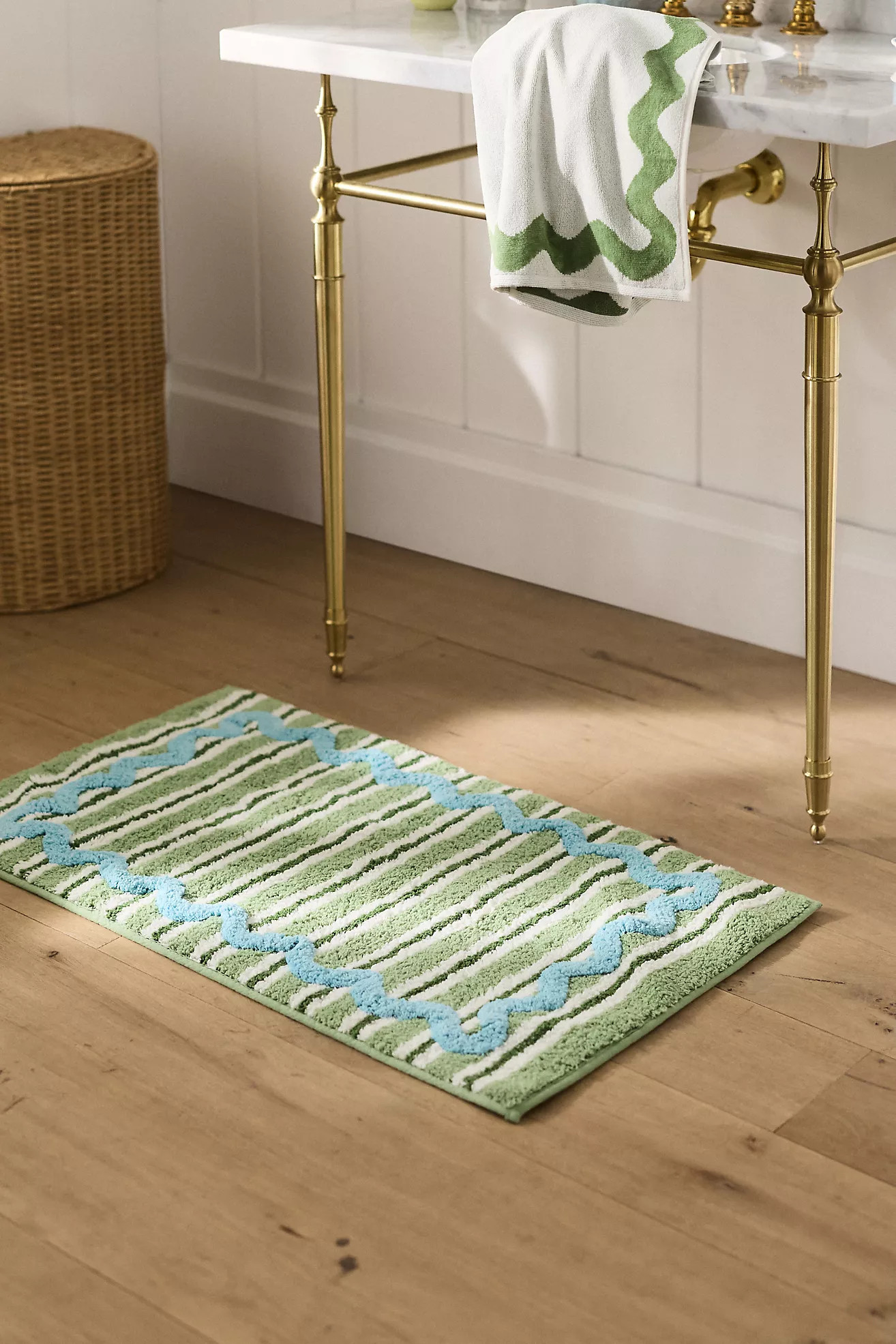 Maeve Madeline Cotton Tufted Stripe Scallop Bathmat | Anthropologie (US)