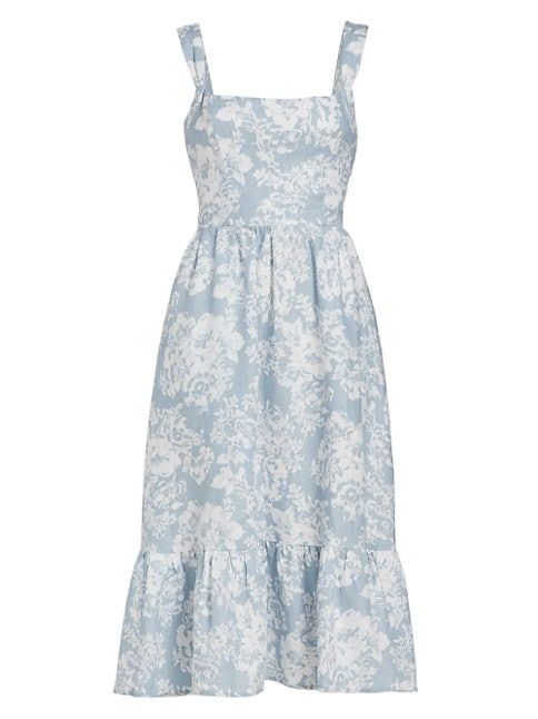 Bucatini Floral Linen Midi-Dress | Saks Fifth Avenue