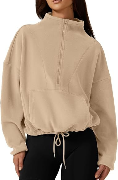 QINSEN Women Half Zip Fleece Sweatshirt Mock Neck Long Sleeve Winter Cozy Sherpa Pullover Sweater... | Amazon (US)