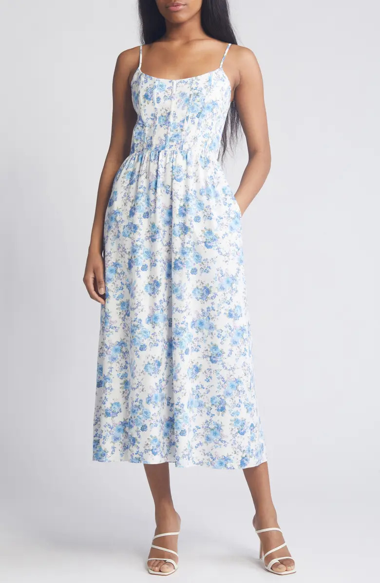 Cami Floral Corset Linen Blend Sundress | Nordstrom