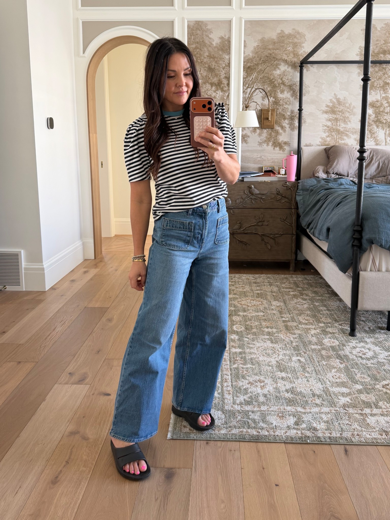 Cutest striped t shirt $16
And I love love these jeans. 

#LTKOver40 #LTKmomlife