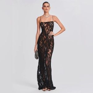 🖤 BRAND NEW RETROFETE HANDMADE WINNIE SHEER LACE BEADING BLACK GOWN 🖤 | Poshmark