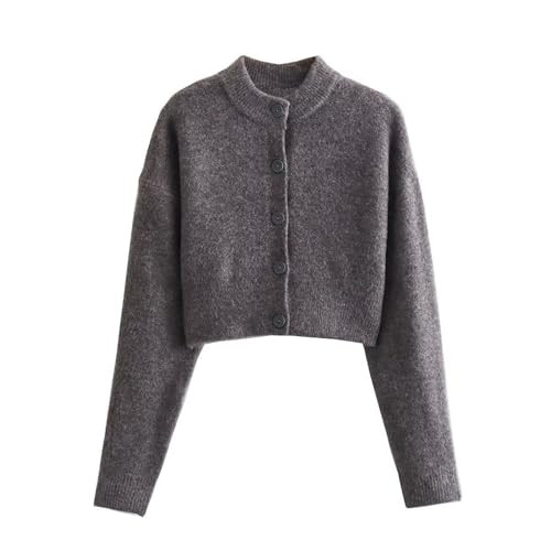 FindThy Women’s Cropped Cardigan Sweater Crewneck Solid Color Long Sleeve Button Down Knitted Outerwear Top(4069-Grey-XS-LB) | Amazon (US)