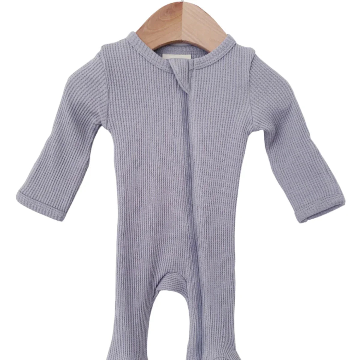 Organic Waffle Basic Zip Footie, Silver | SpearmintLOVE