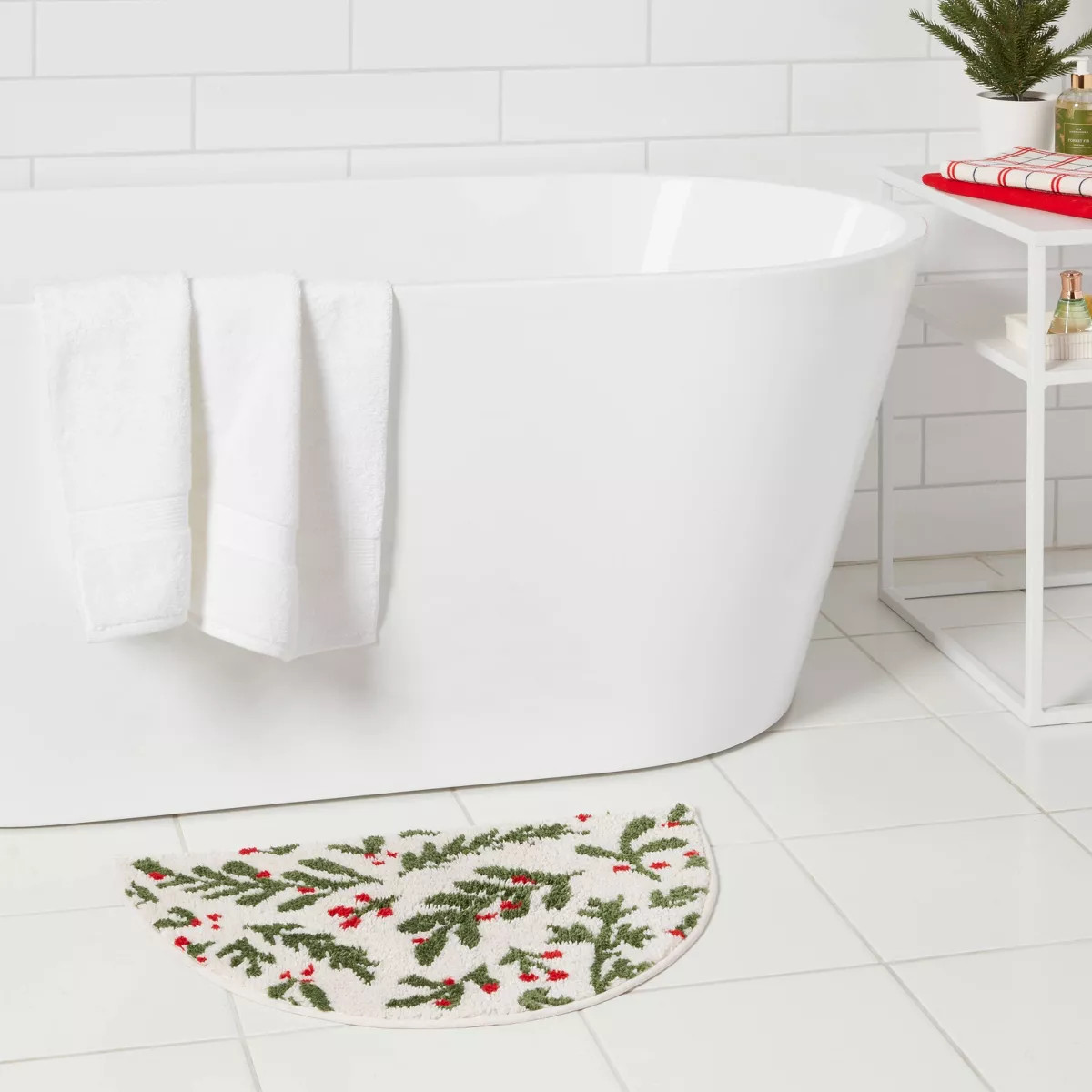 17"x24" Christmas Half Moon Botanical Bath Rug White - Wondershop™ | Target