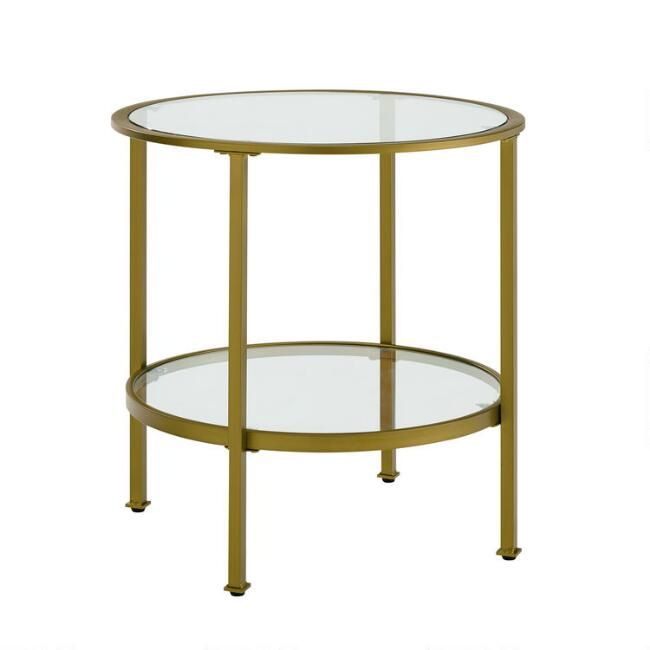 Round Gold Milayan End Table with Shelf | World Market