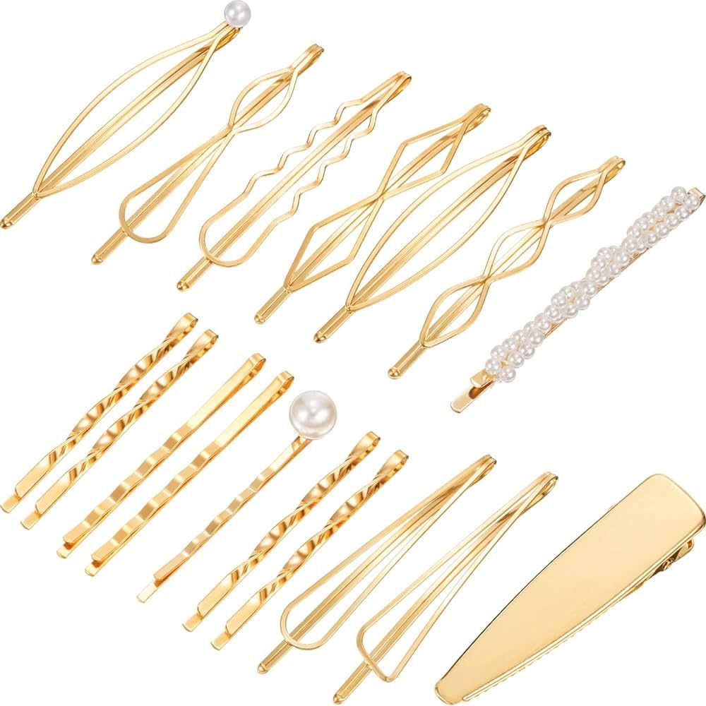 17 Pieces Gold Hair Pins Set Geometric Clips Bobby Pin Barrettes Metal Gold Decorative Hair Styli... | Amazon (US)