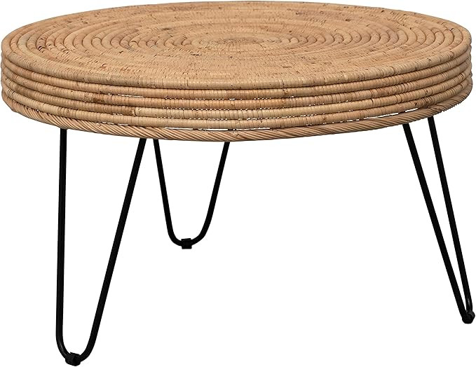Bloomingville Woven Rattan Black Metal Legs Table, Natural | Amazon (US)