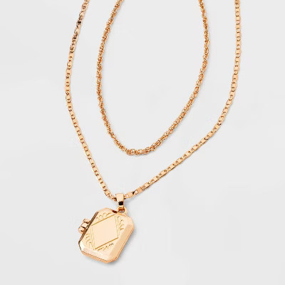 Rectangular Locket Multi-Strand Necklace - Universal Thread™ Gold: Iron, Brass, Zinc Alloy, Lobster Clasp | Target